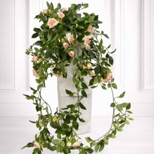 Rosor | Konstgjord bukform häng i kruka rosa 50 cm