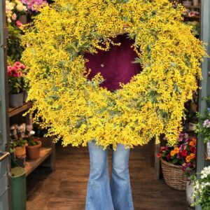 Konstgjord krans av mix av Mimosa och Forsythia Kvist Gul