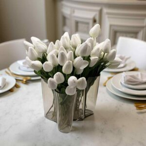 Tulpan | Konstgjord snittblomma Vit smal toppig 40 cm