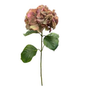 Konstgjord Hortensia snittblomma lilabrun och grön 72 cm