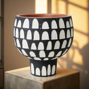 Kruka | CAMILLE Kruka M, Svart/vit Ø19xH19 cm