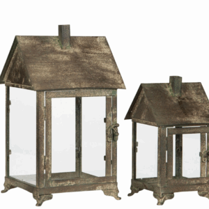 Lykta | Hus Metall Grön 2-Set 13x13x23cm. L:19x18x33cm.