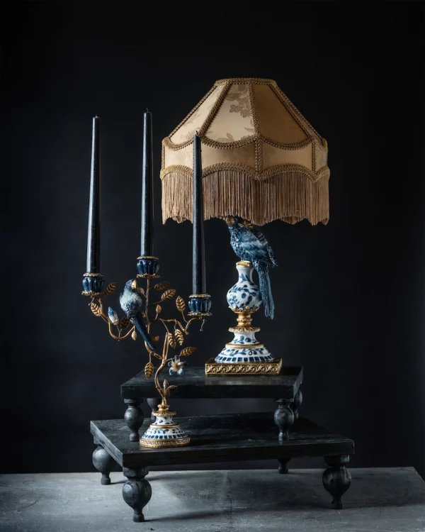 Ljusstake | Fågelbad Blå Barock Rokoko H 32 cm