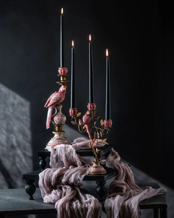 Ljusstake | Fågelbad Rosa Barock Rokoko H 32 cm