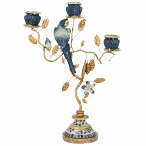 Ljusstake | Fågelbad Blå Barock Rokoko H 32 cm