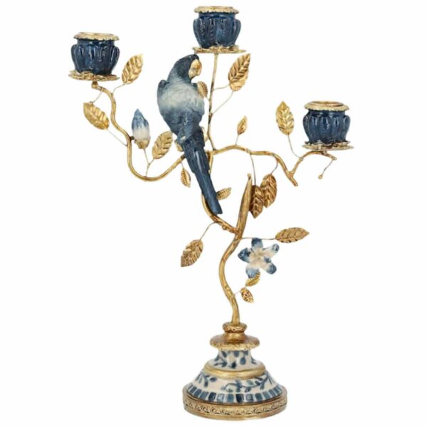 Ljusstake | Fågelbad Blå Barock Rokoko H 32 cm