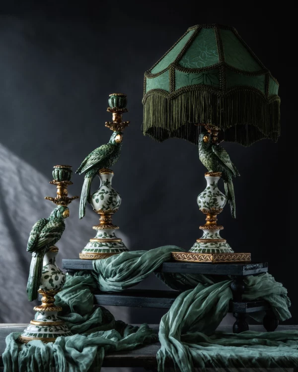 Belysning l Lampfot Papegoja Grön Barock Rokoko 60 cm