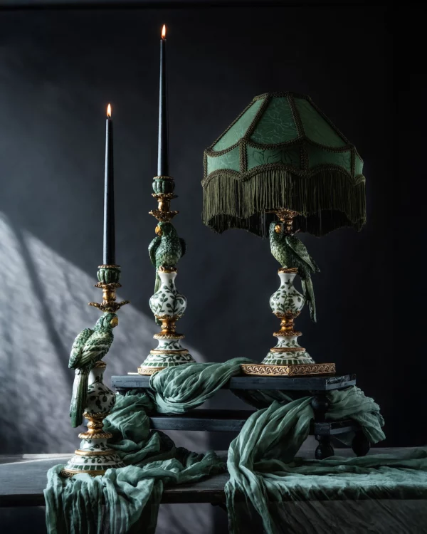 Belysning l Lampfot Papegoja Grön Barock Rokoko 60 cm