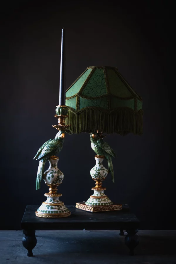 Belysning l Lampfot Papegoja Grön Barock Rokoko 60 cm