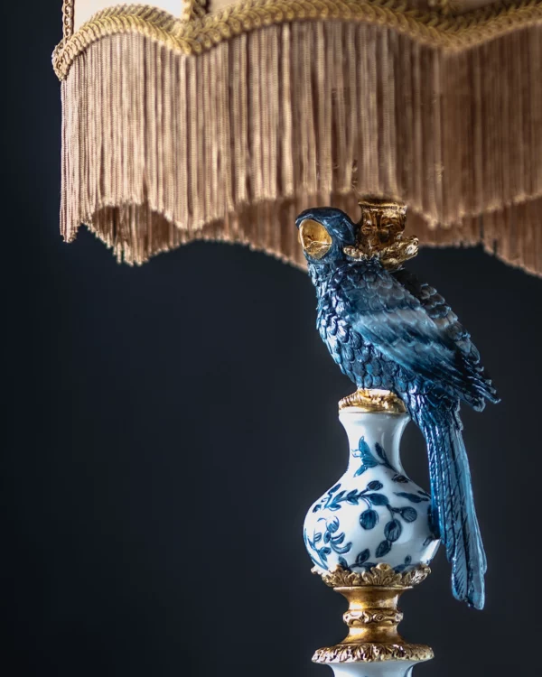 Belysning l Lampfot Papegoja Blå Barock Rokoko 60 cm