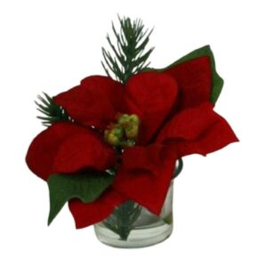 Liten röd julstjärna monterad i konstgjort vatten - perfekt för restaurangbord