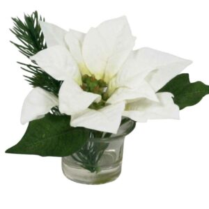 Liten vit julstjärna monterad i liten glasvas i konstgjort vatten 12 cm