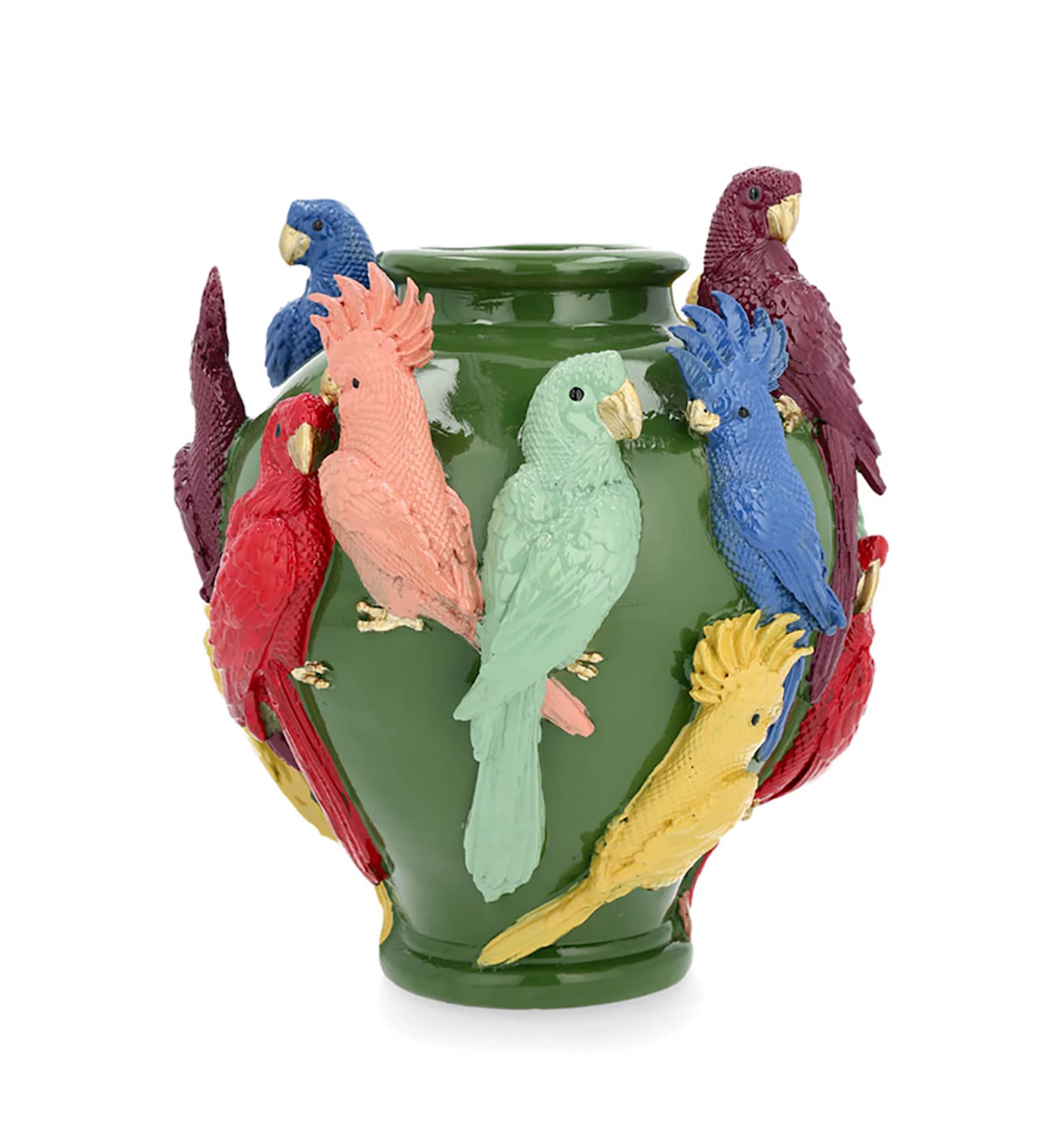 Vas | Grön exotisk med Papegojor 26 cm - Bild 5