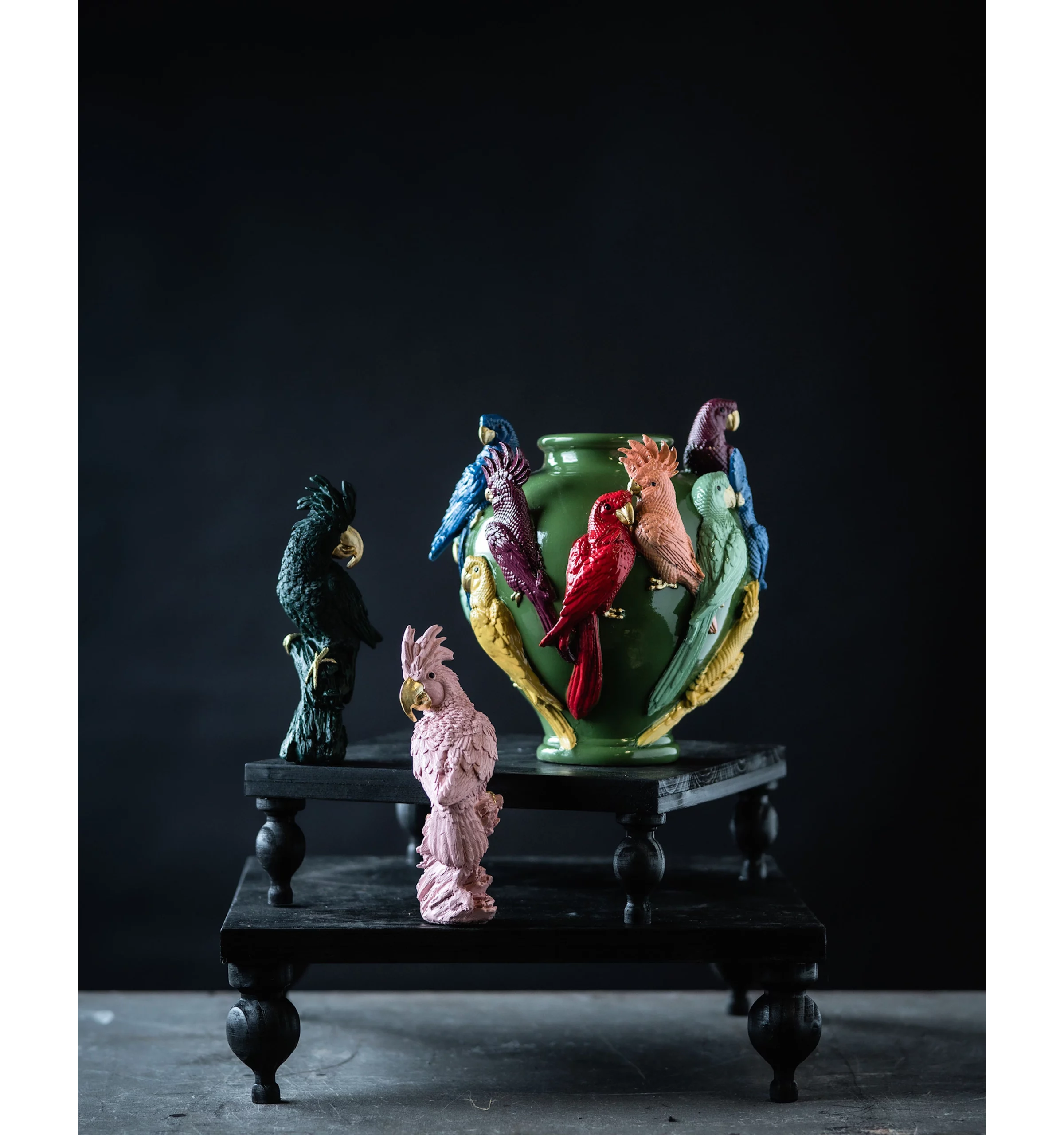 Vas | Grön exotisk med Papegojor 26 cm - Bild 3