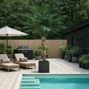 Handgjord Arecapalm med äkta palbark och konstgjorda palmblad