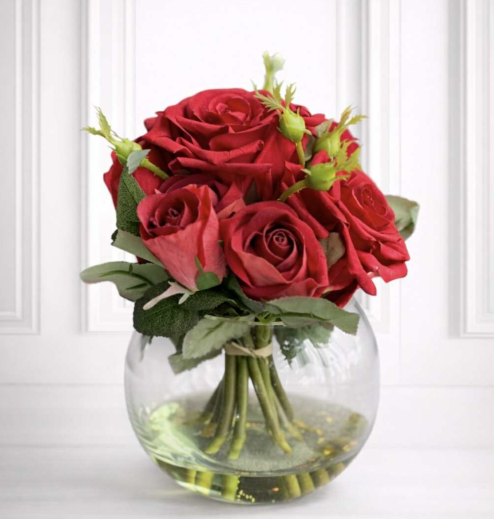 Bukett | Konstgjorda Röda rosor i konstvatten