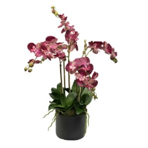 Konstgjord lilarosa orkide i svart kruka 55 cm