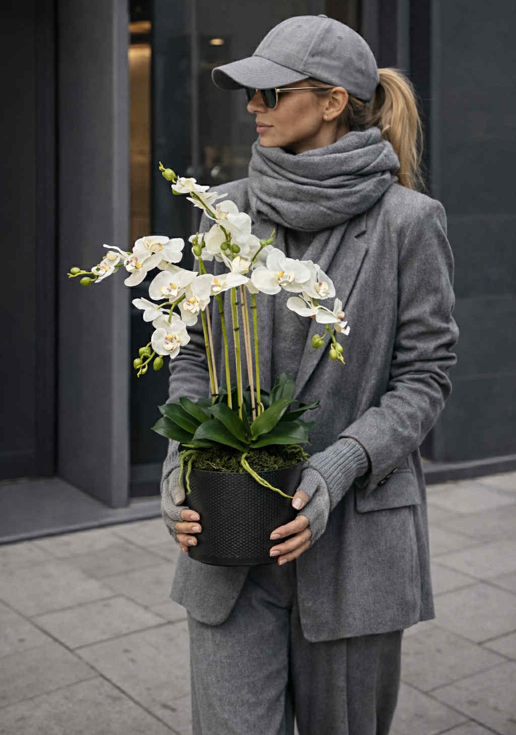 Orkidé | Konstgjord monterad i svart kruka vit 55 cm - Bild 3
