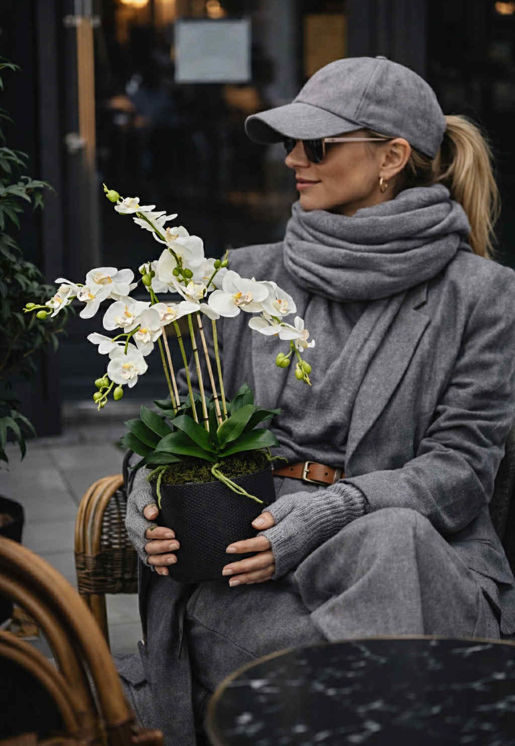 Orkidé | Konstgjord monterad i svart kruka vit 55 cm - Bild 5