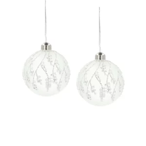 Frosty vit julkula 8 cm med silverglitter