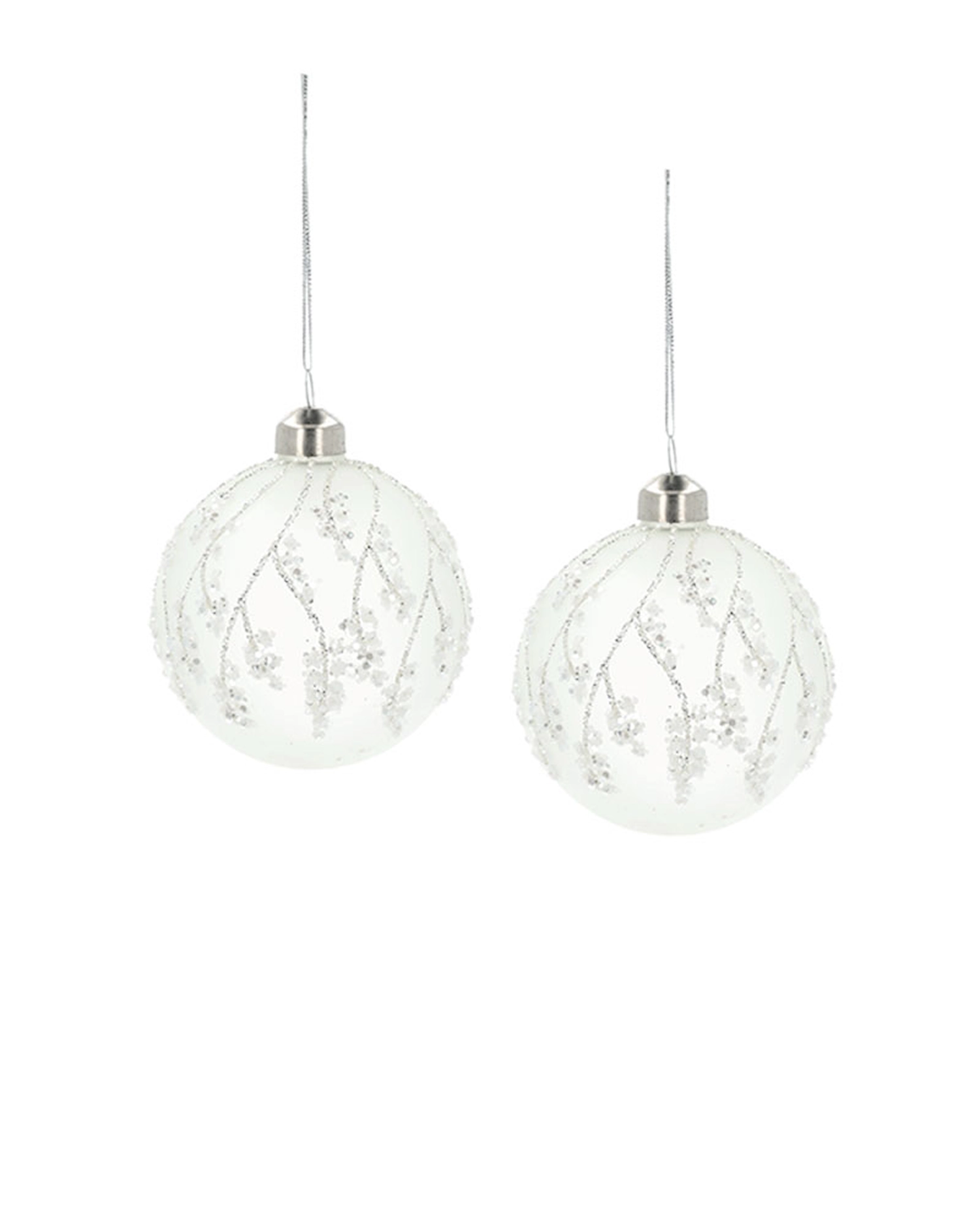 Frosty vit julkula 8 cm med silverglitter