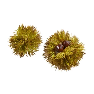 Kastanj | Konstgjord med taggigt skal grön 2-pack 6-7cm