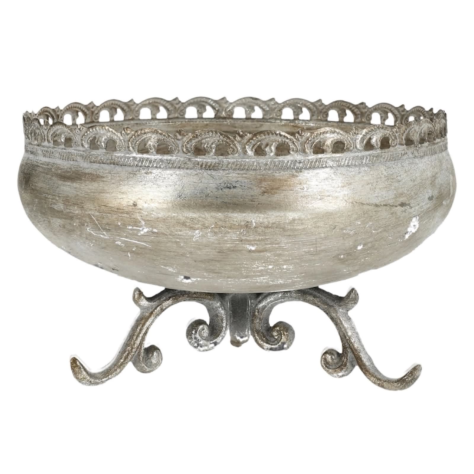 Kruka Pokal Shirin Champagne 25 × 25 × 17 cm i metall med ornamenterad kant och dekorativa svängda fötter.